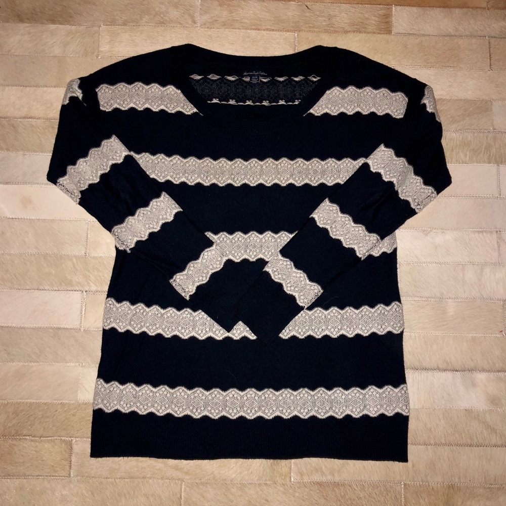 Navy Striped Sweater With Lace Detailing By AEO